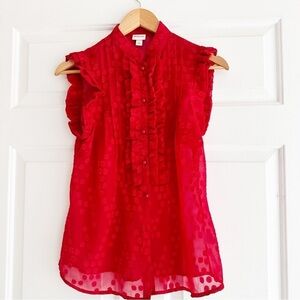 Ruffled Red Polka Dot Button Up‎ Blouse